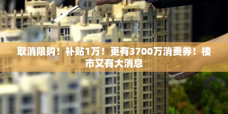 取消限购!补贴1万!更有3700万消费券!楼市又有大消息 取消限购!补贴1万!更有3700万消费券!楼市又有大消息