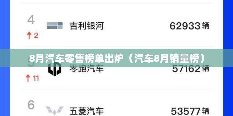 8月汽车零售榜单出炉（汽车8月销量榜）